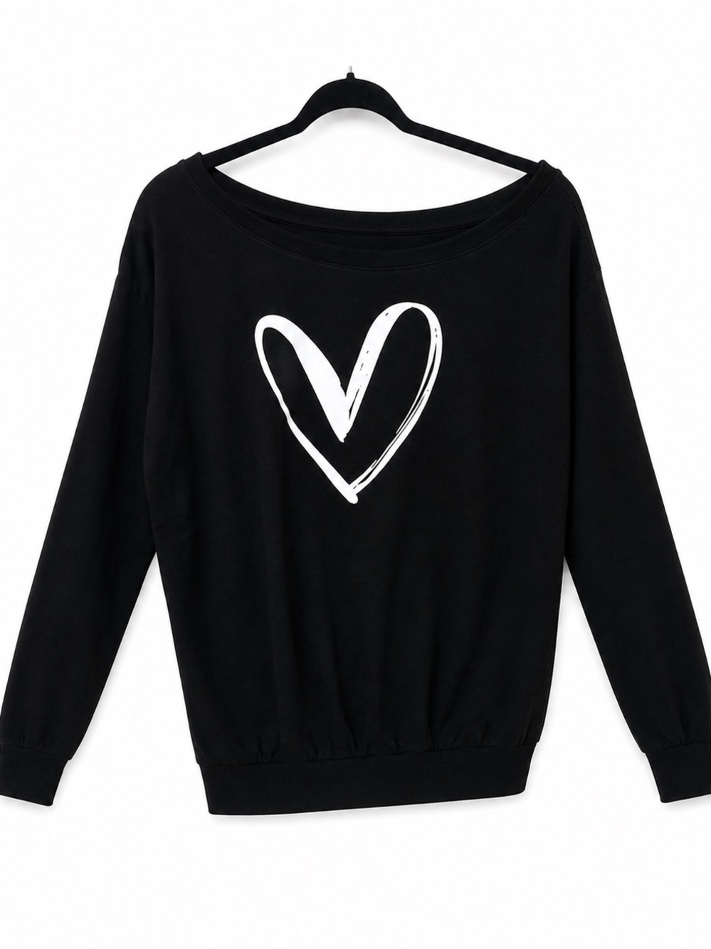 Black Sweatshirt with White Heart Graphic
Size XL 🖤